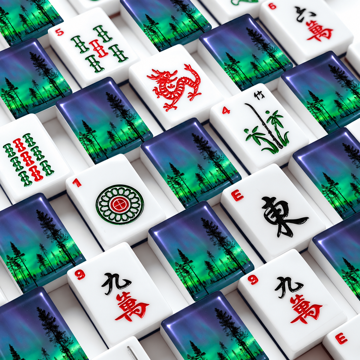 American Mahjong Tiles with Aurora Borealis design