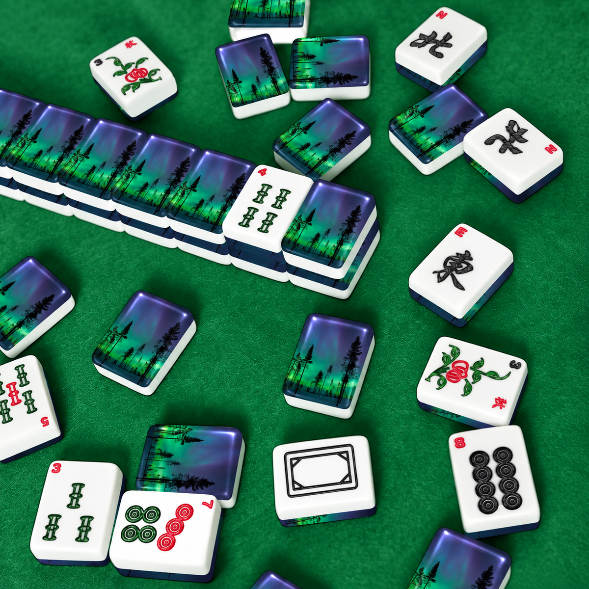 American Mahjong Tiles with Aurora Borealis design