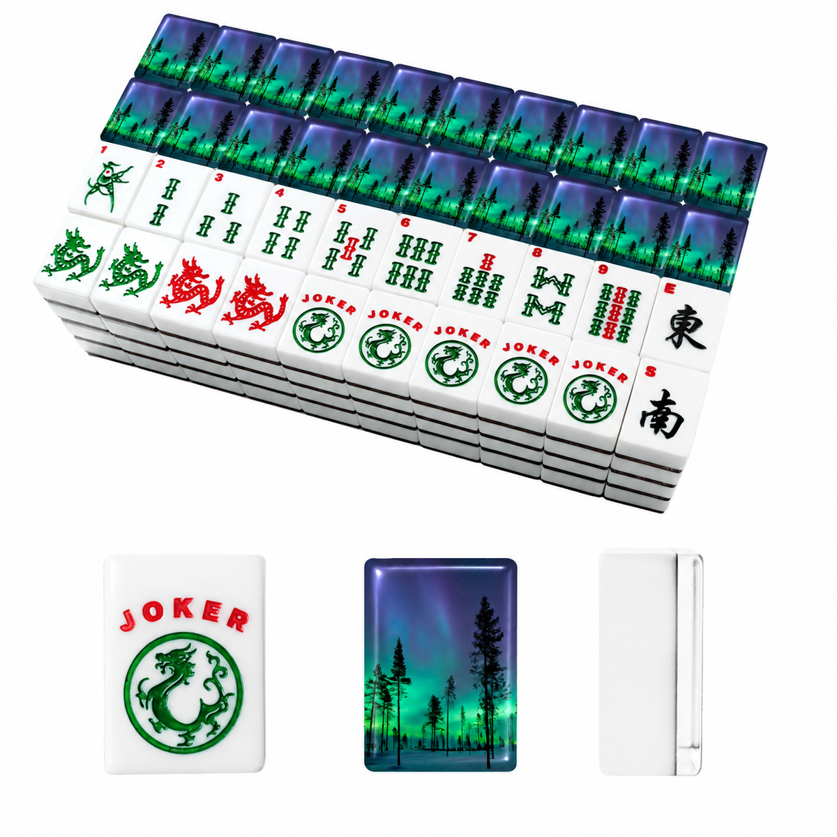 American Mahjong Tiles with Aurora Borealis design