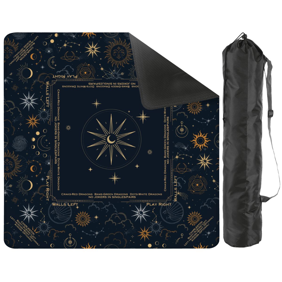 dark blue celestial mahjong mat with a bag