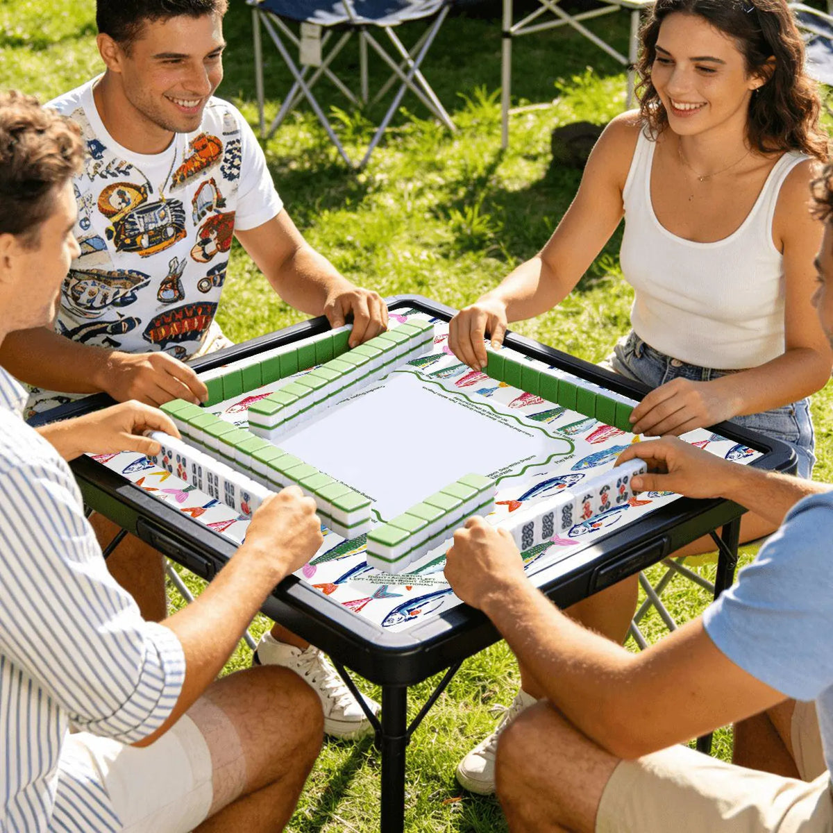 summer mahjong mat with fishes