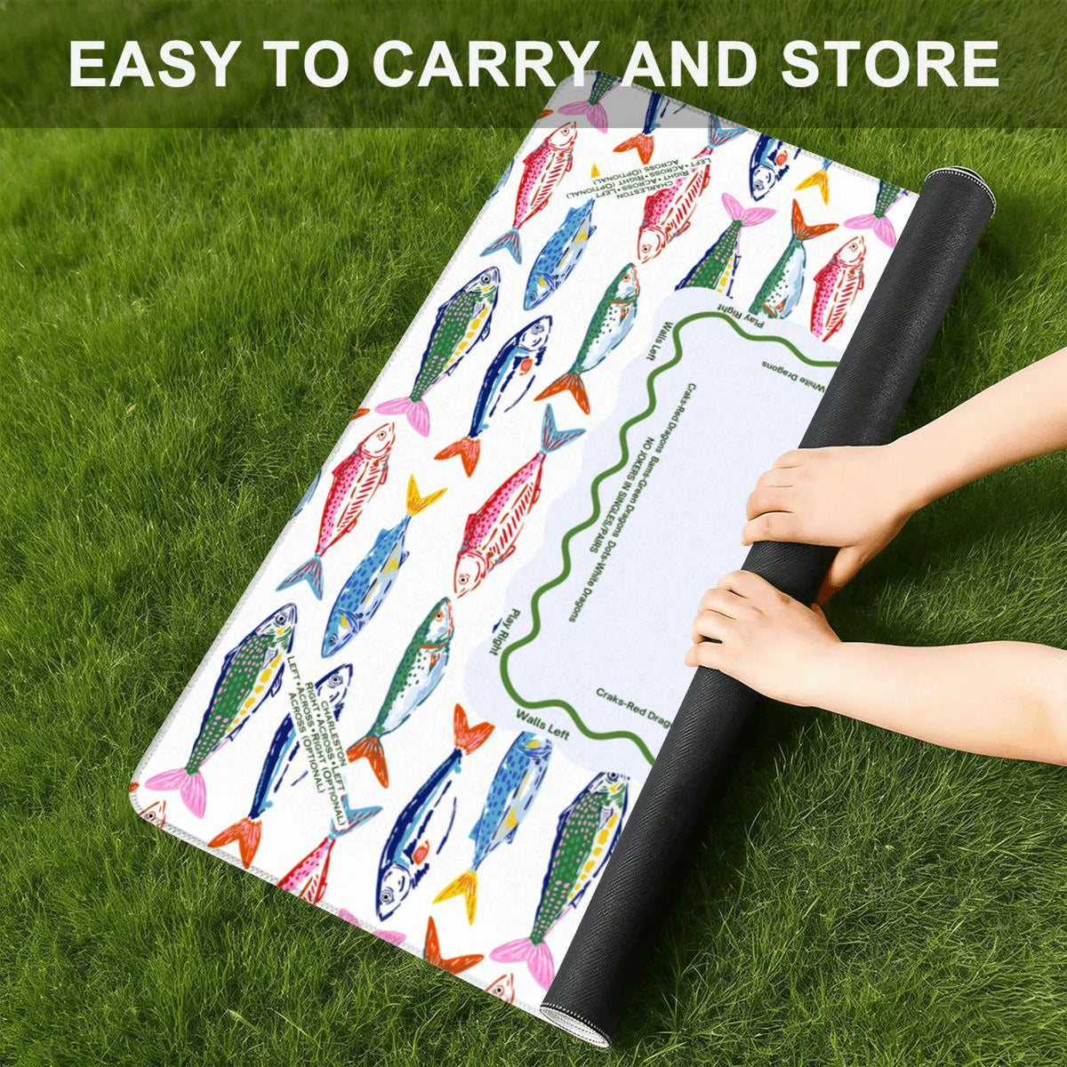 Nautical Mahjong Mat with Colorful Sardines Design