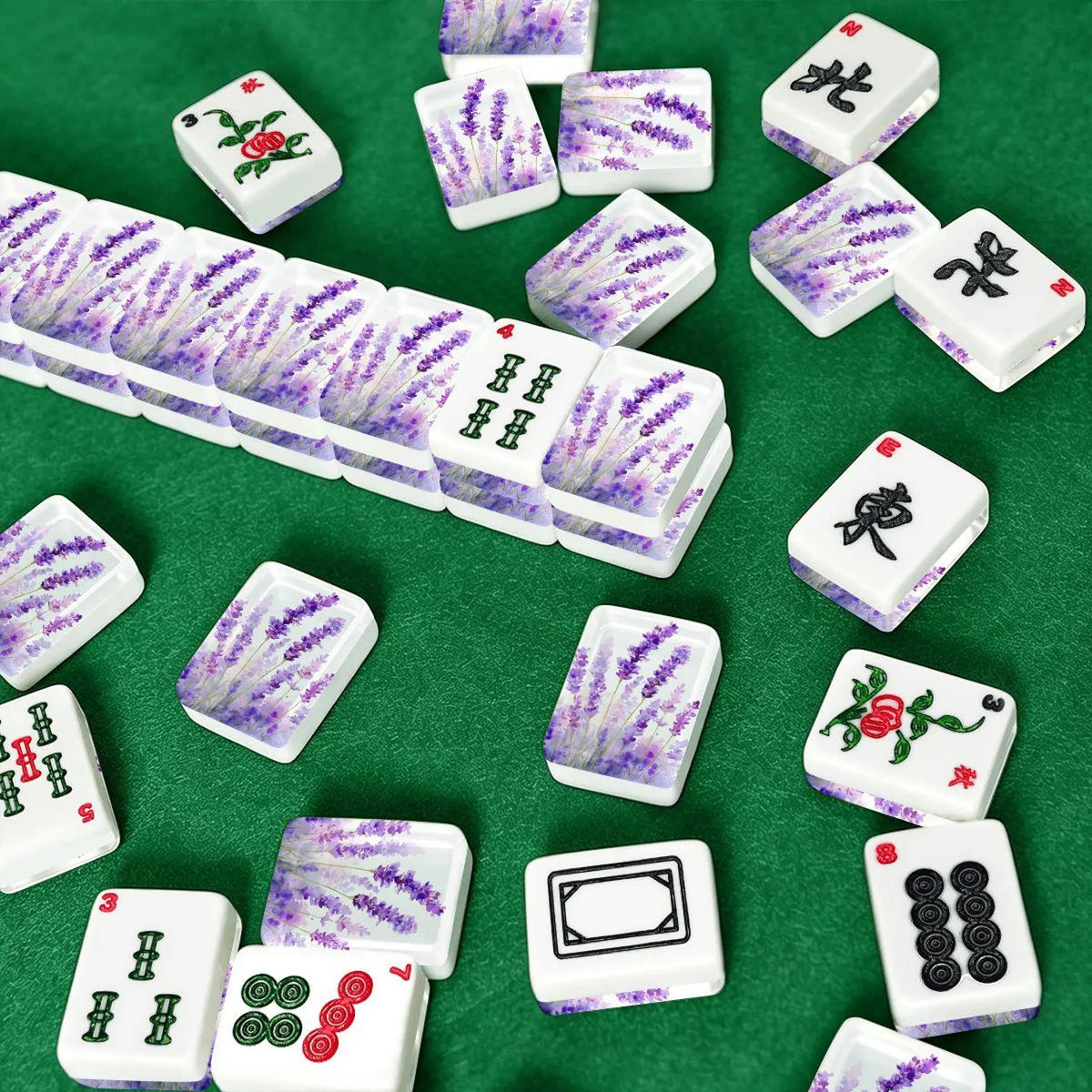 Americal Mahjong Tiles with Purple Lavender Design