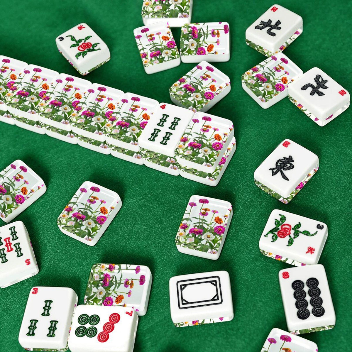Americal Mahjong Tiles with Floral Design