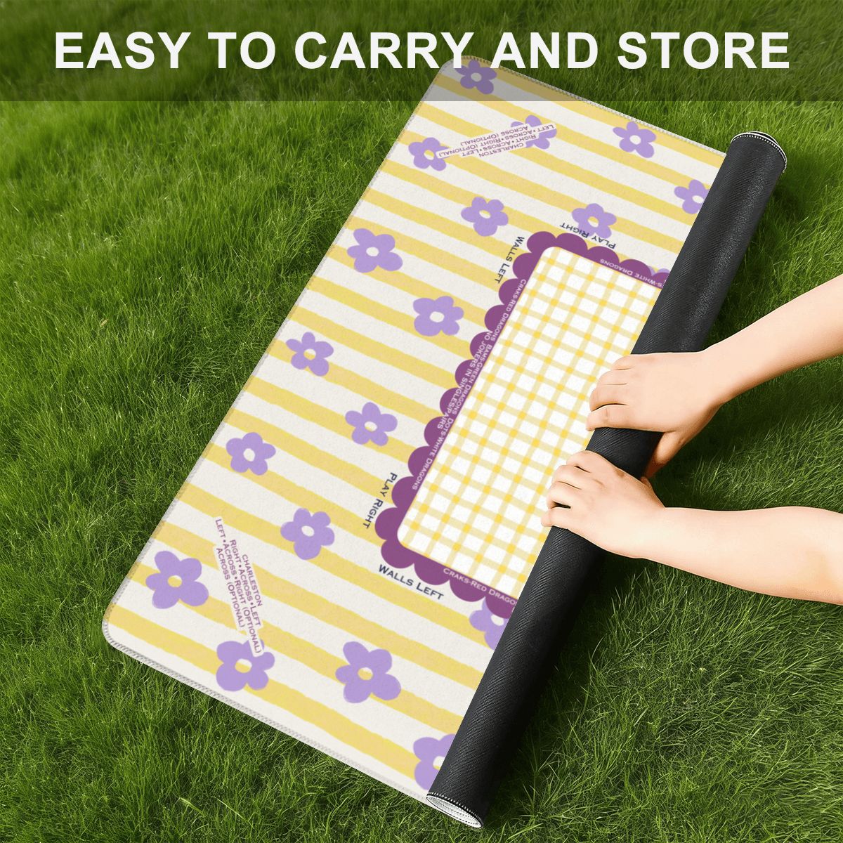 Yellow and Purple Striped Mahjong Mat with Floral Design
