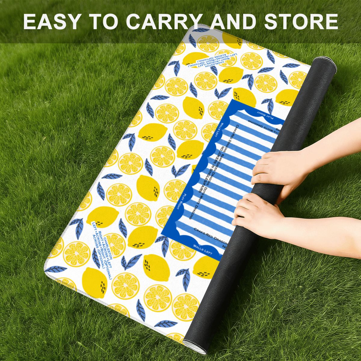 Lemons Mahjong Mat Yellow and Blue Summer Design