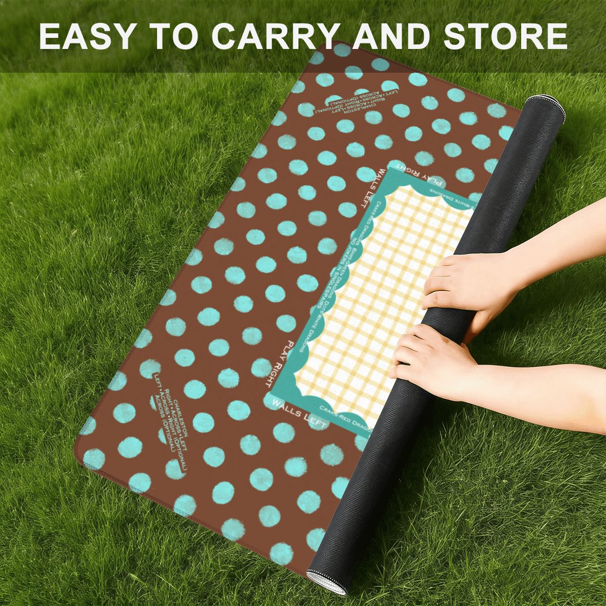 Polkadot Mahjong Mat in Teal and Brown Dopamine Decor