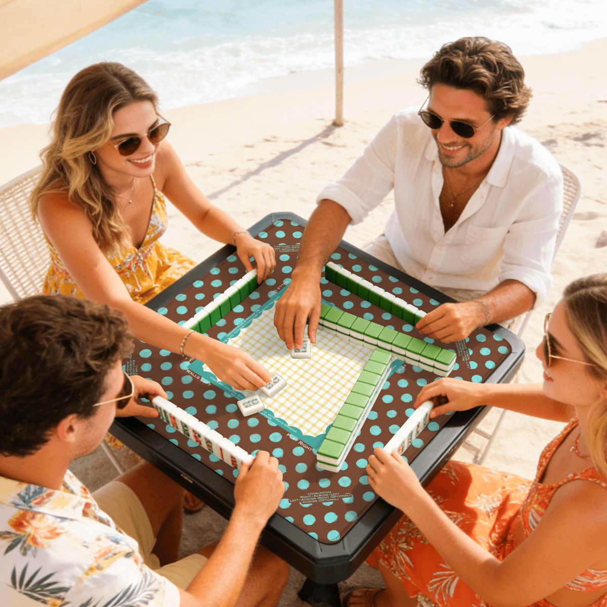Polkadot Mahjong Mat in Teal and Brown Dopamine Decor