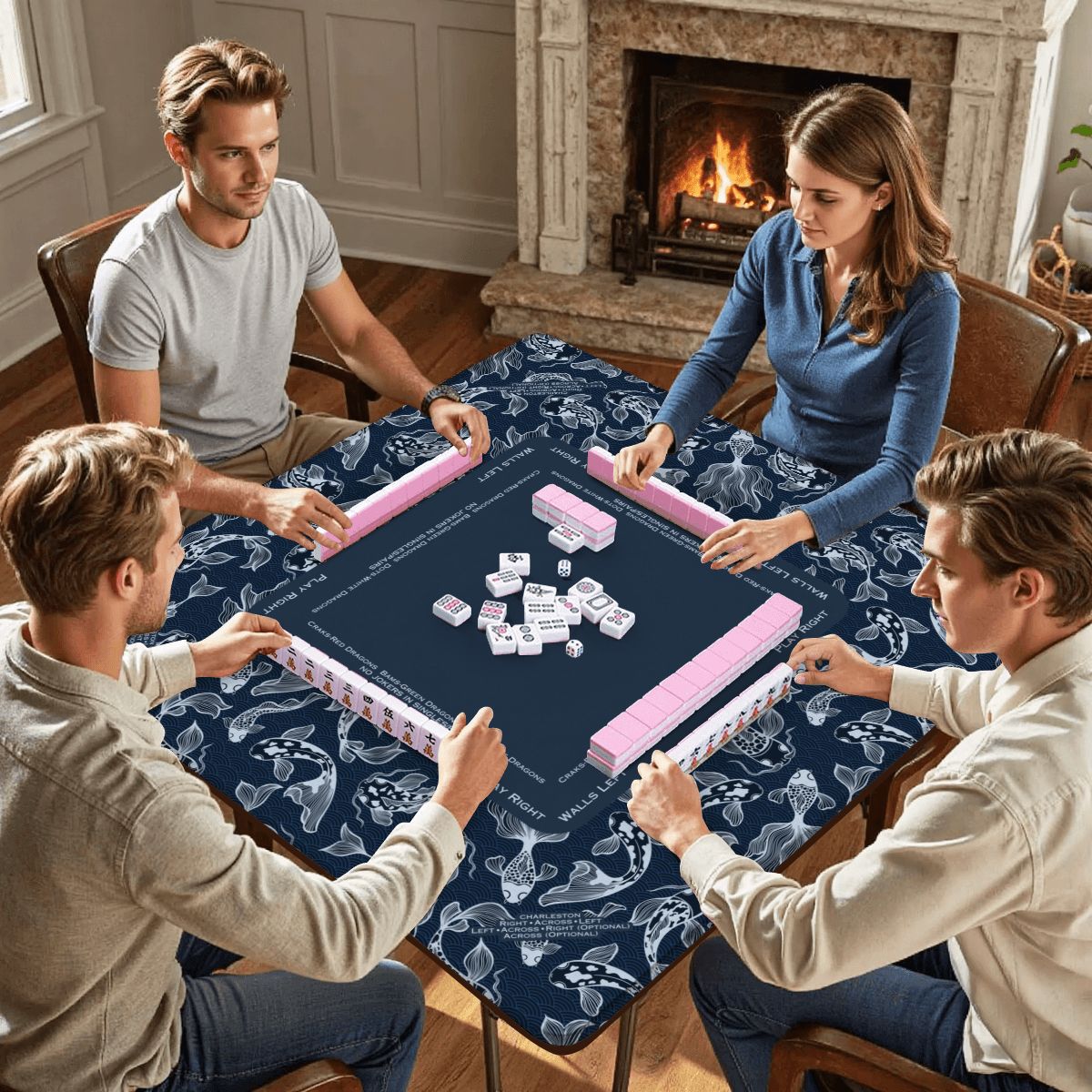 Blue Koi FIsh Mahjong Mat
