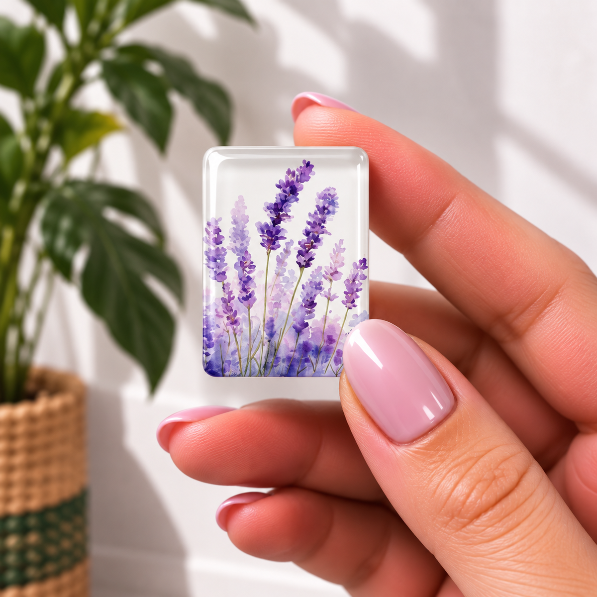 mahjong tile featuring a watercolor design of purple lavender flowers
