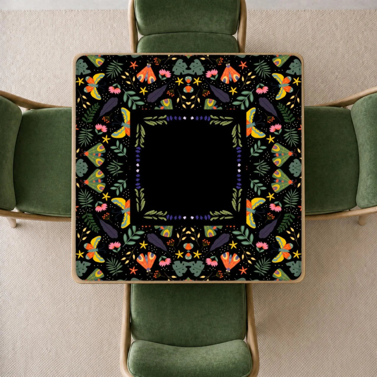night moth mahjong mat with botanicals