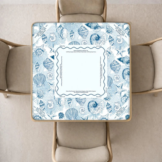 sea themed mahjong mat with sea shell pattern in blue