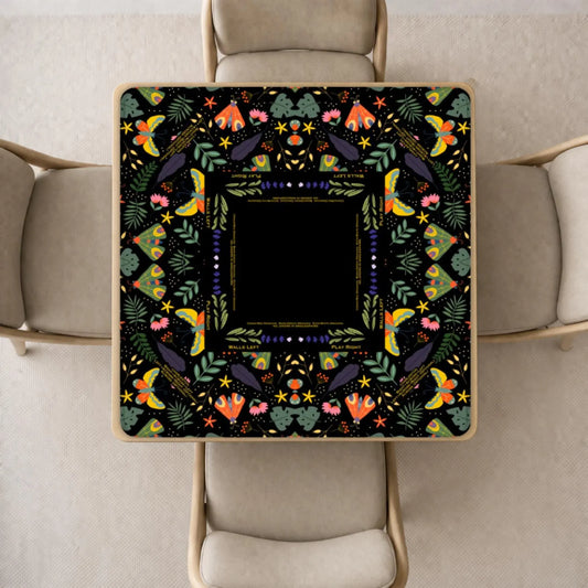 mystic mahjong mat with night moths and botanical motifs