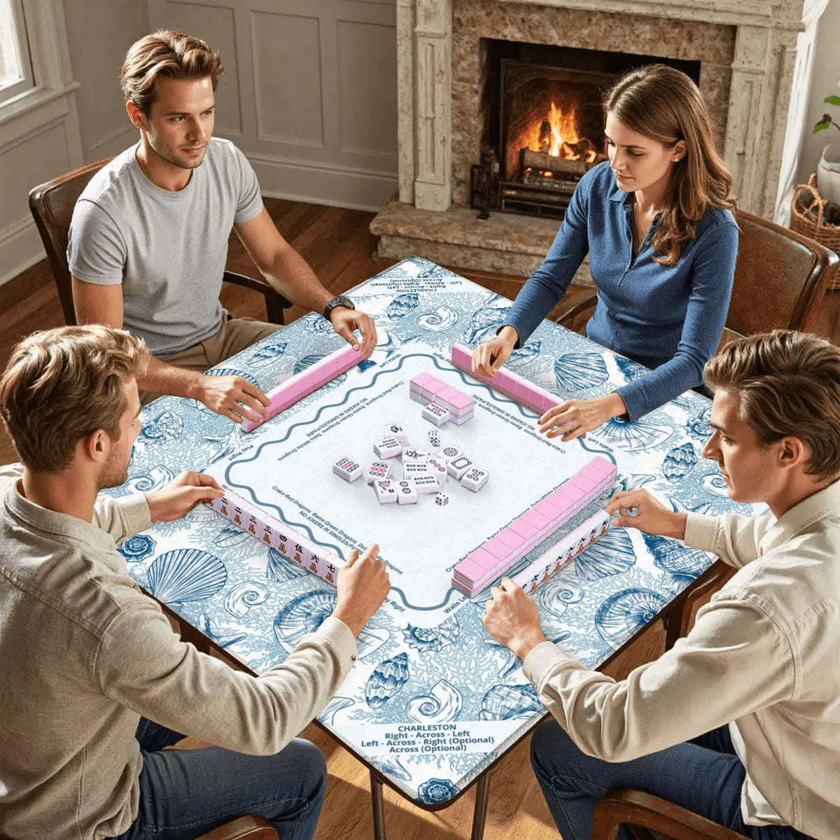 nautical blue sea shell mahjong mat