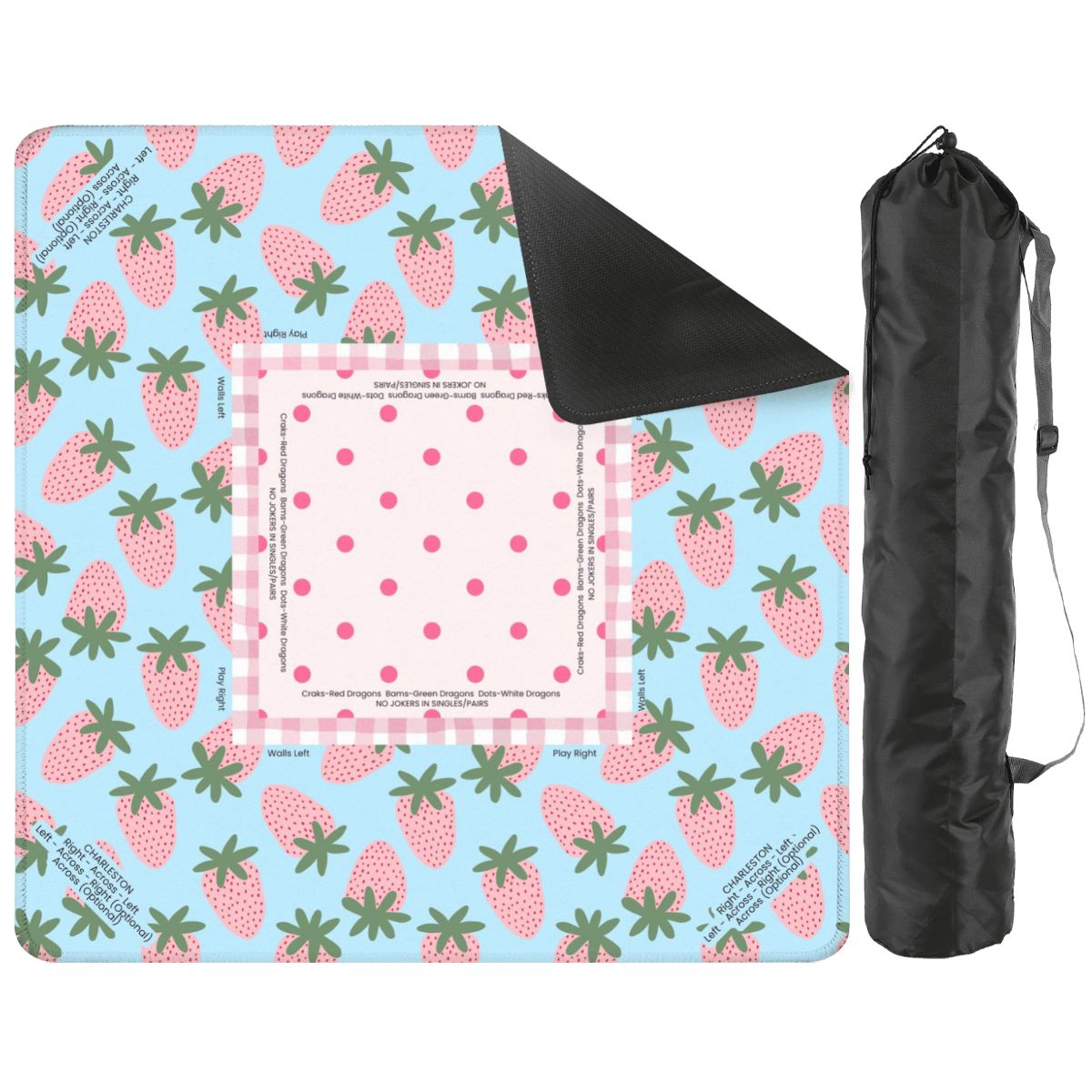 blue strawberry mahjong mat with canvas bag