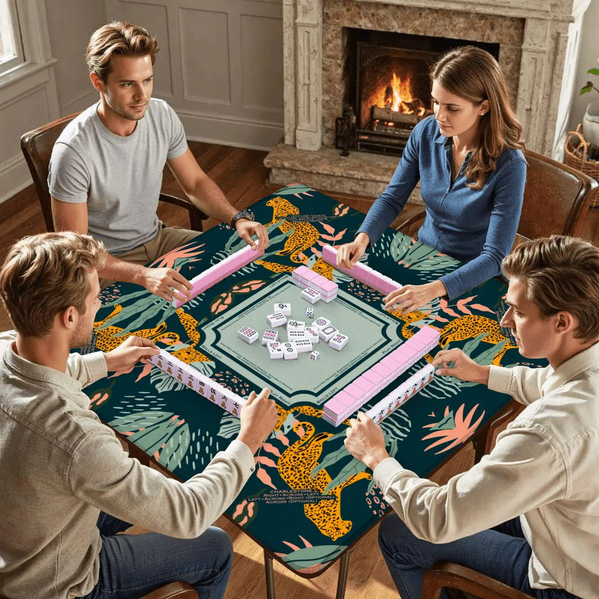 luxury jungle mahjong mat in green